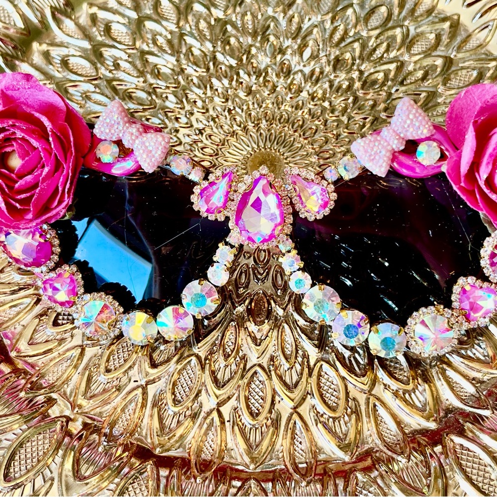 Pink and Black Embellished Sunglasses